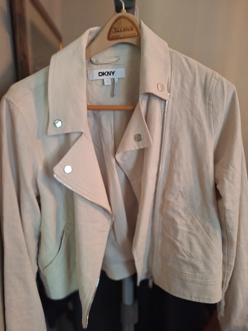 NWT DKNY Linen Women's Cream Moto Jacket Sz S